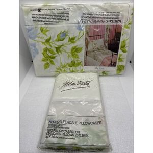 Vintage Atelier Martex Twin Flat Sheet & 2 pillow cases NEW “The Rose” Lace Trim